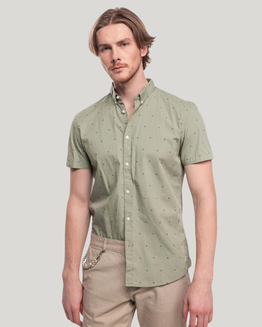 Tom Tailor Denim pogājams krekls ar īsām piedurknēm zaļgans
