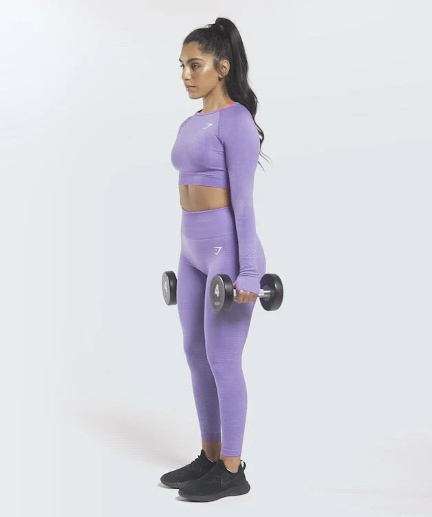 GYMSHARK vital seamless crop tops ar garām piedurknēm violets