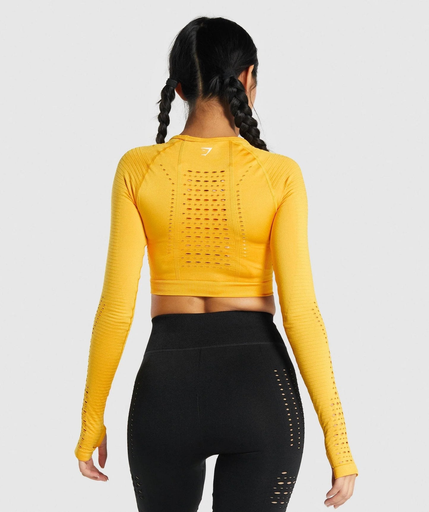 GYMSHARK sieviešu sporta crop tops ar garām piedurknēm dzeltens