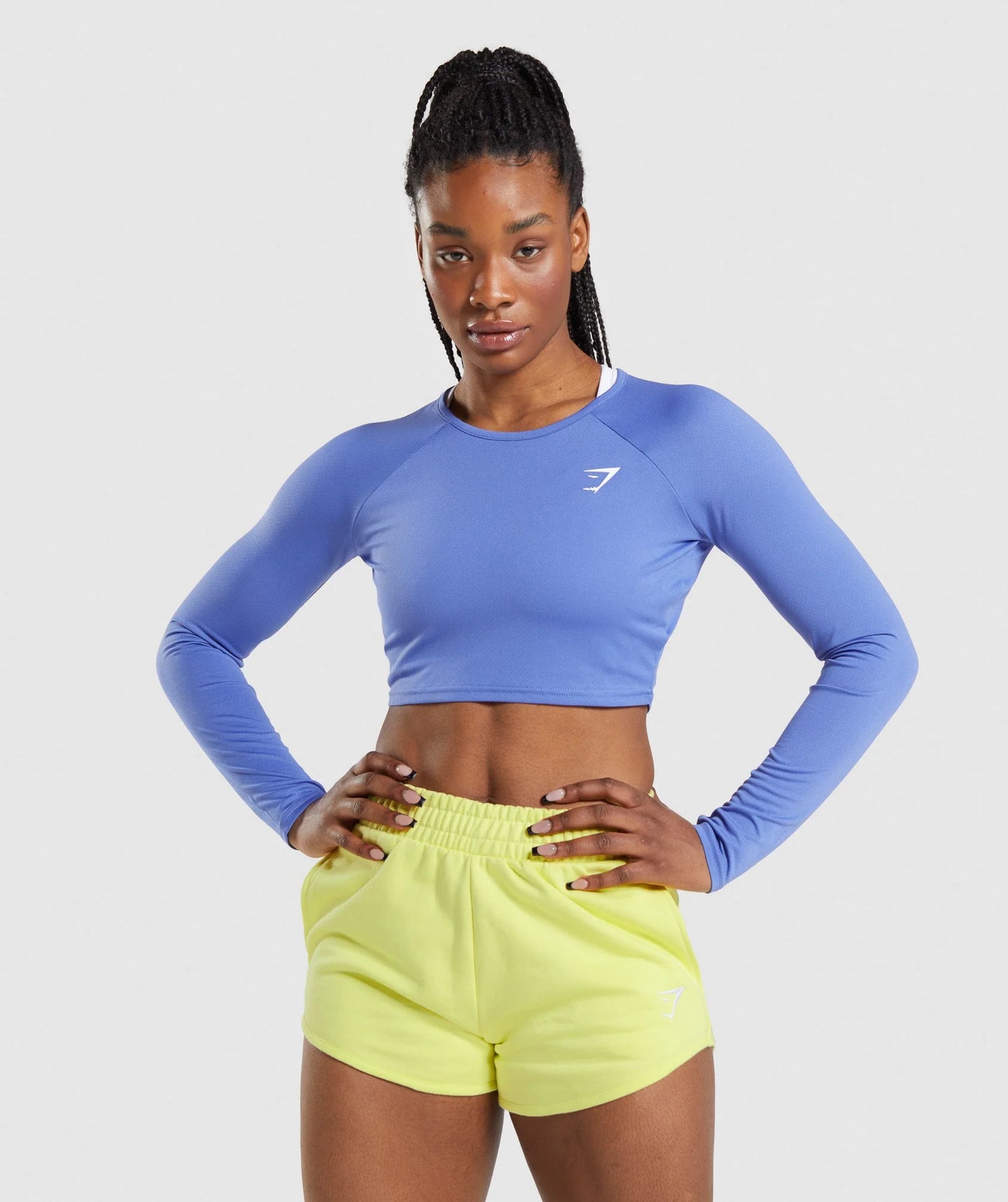 GYMSHARK sieviešu sporta crop tops ar garām piedurknēm violets