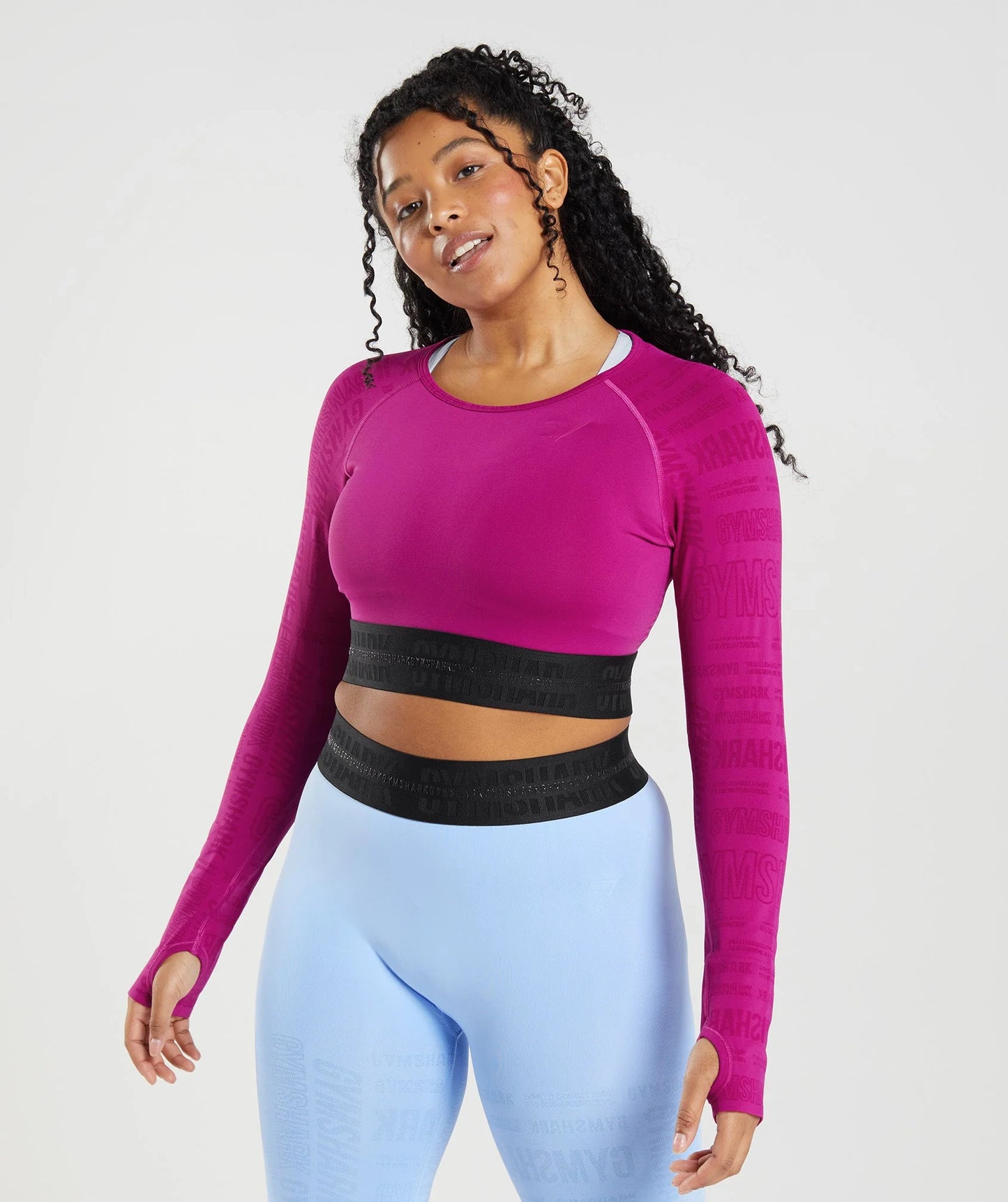 GYMSHARK sieviešu sporta crop tops ar garām piedurknēm rozā ar melnu