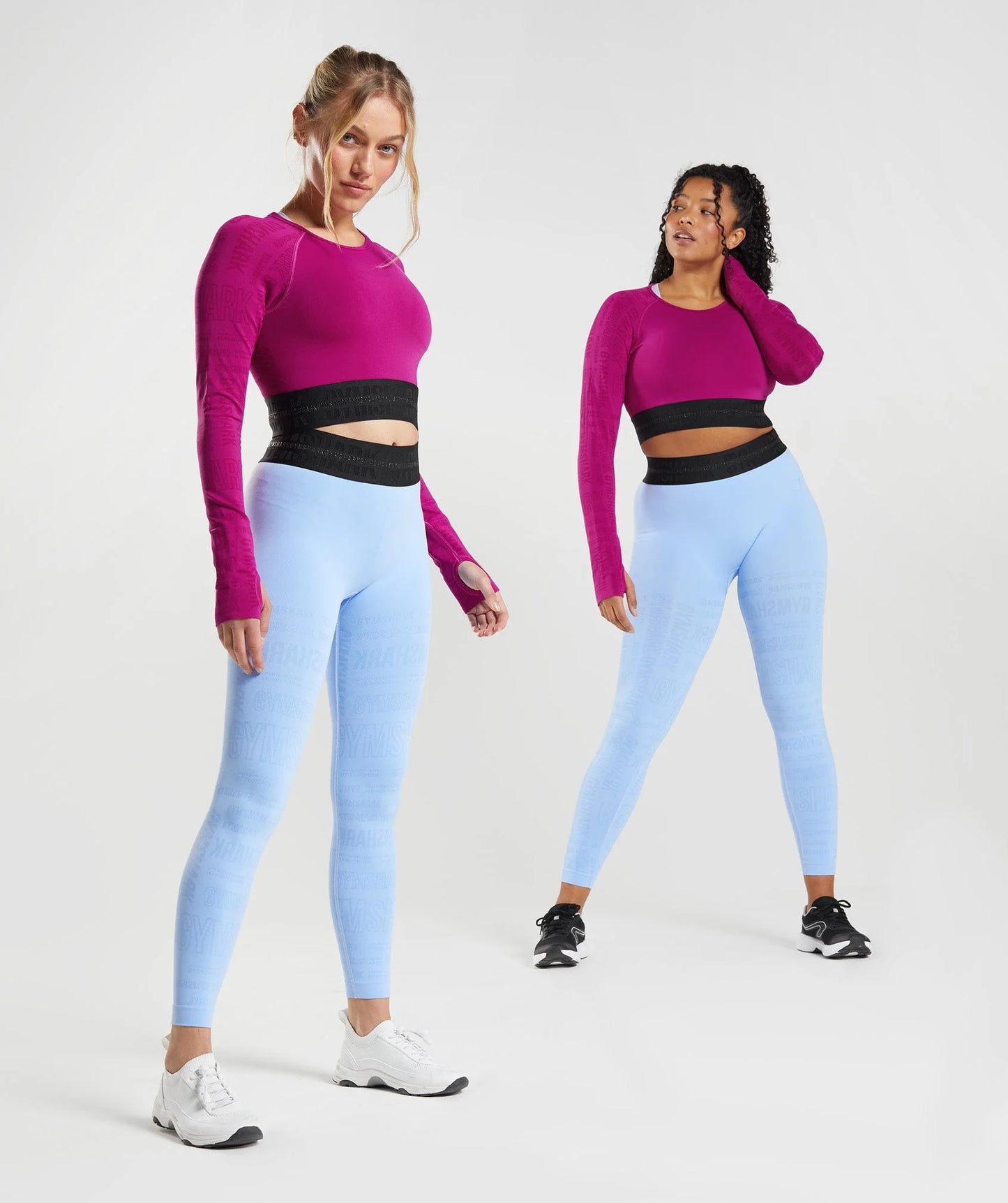 GYMSHARK sieviešu sporta crop tops ar garām piedurknēm rozā ar melnu