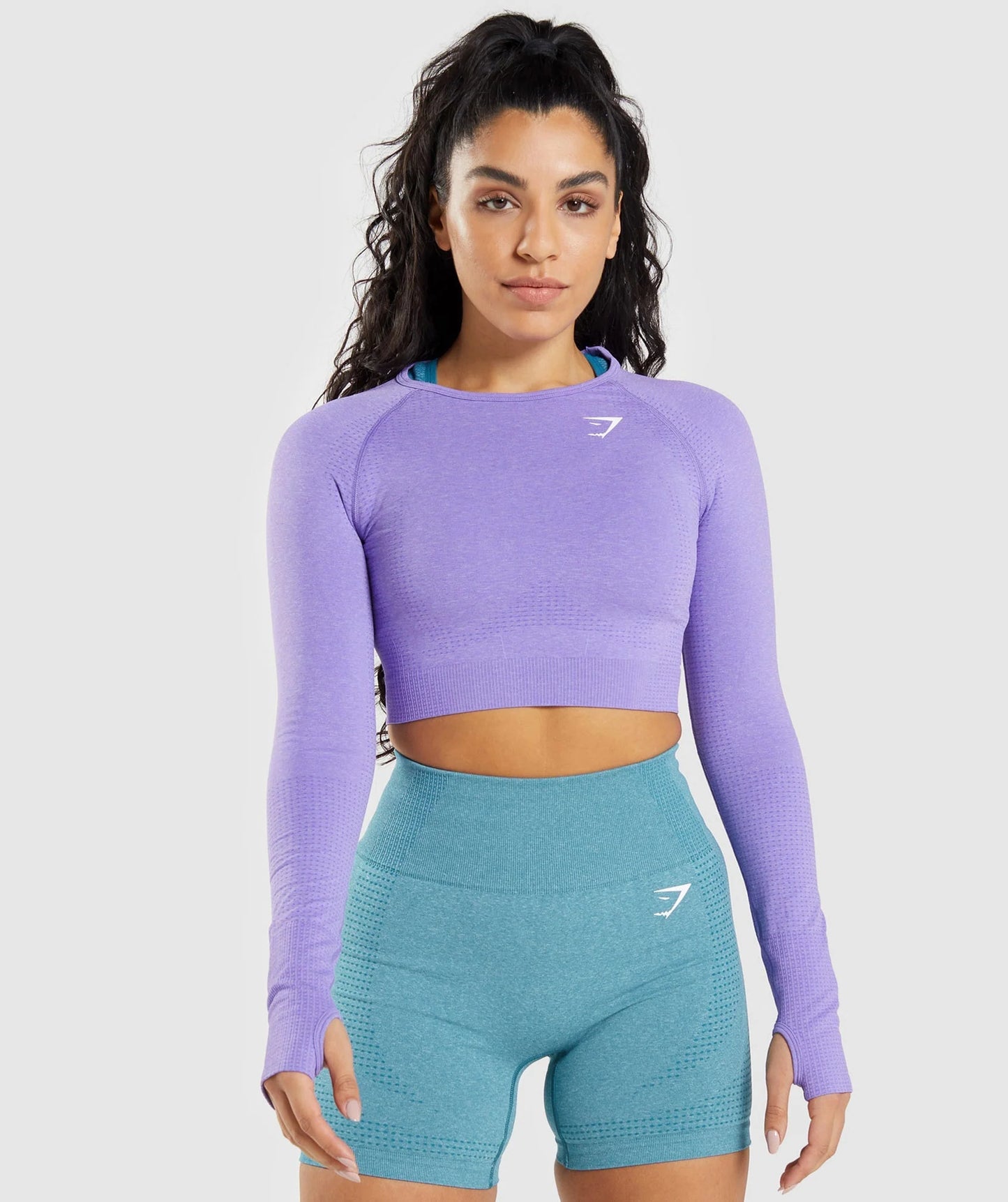 GYMSHARK vital seamless crop tops ar garām piedurknēm violets