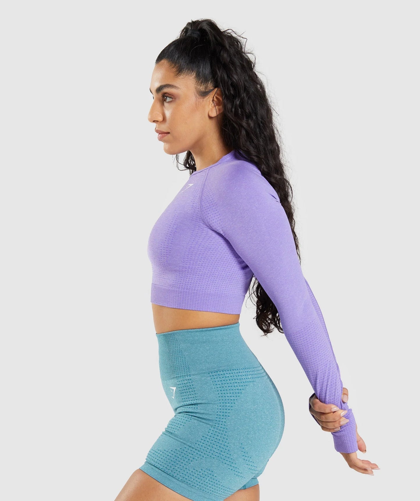 GYMSHARK vital seamless crop tops ar garām piedurknēm violets