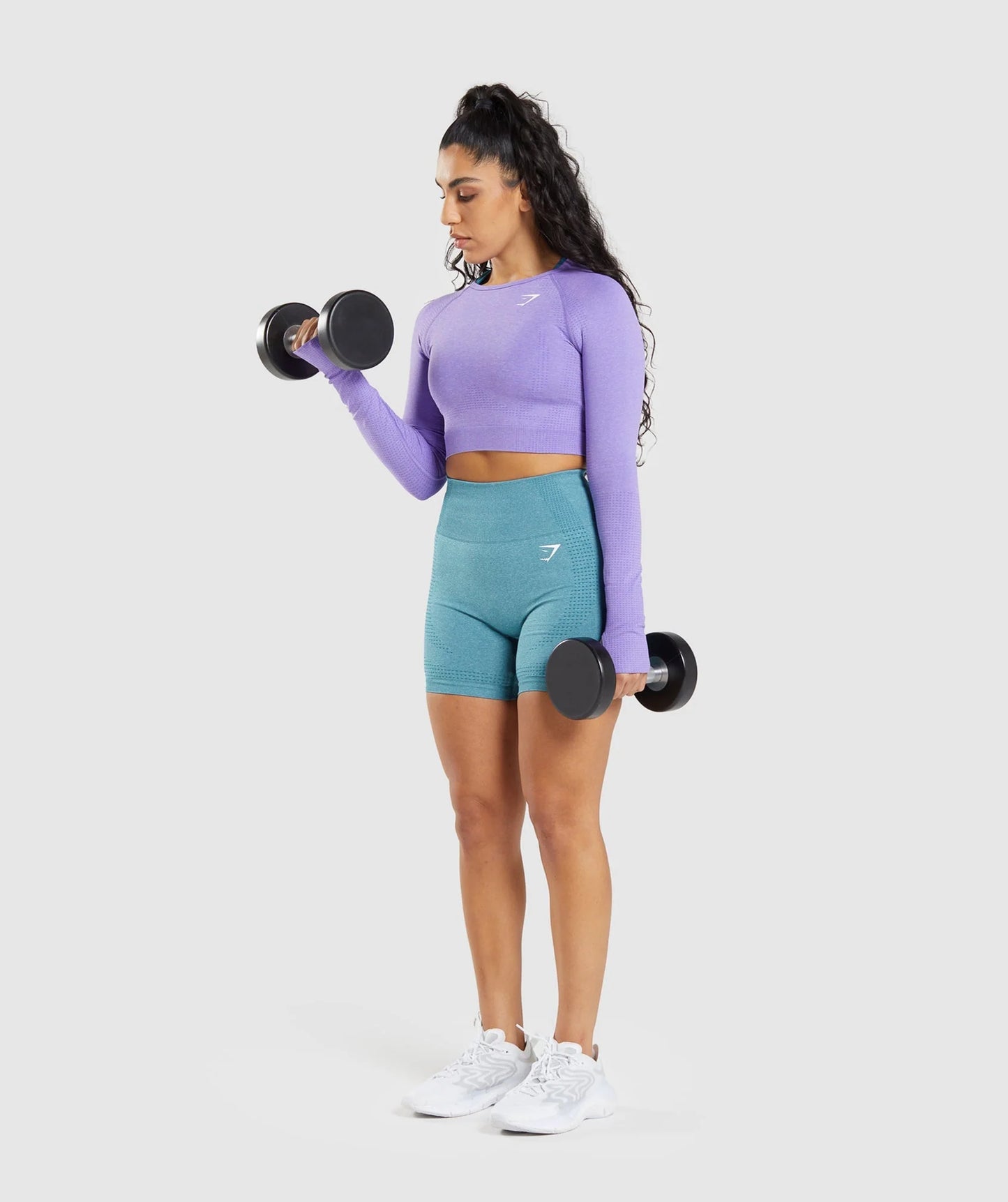 GYMSHARK vital seamless crop tops ar garām piedurknēm violets