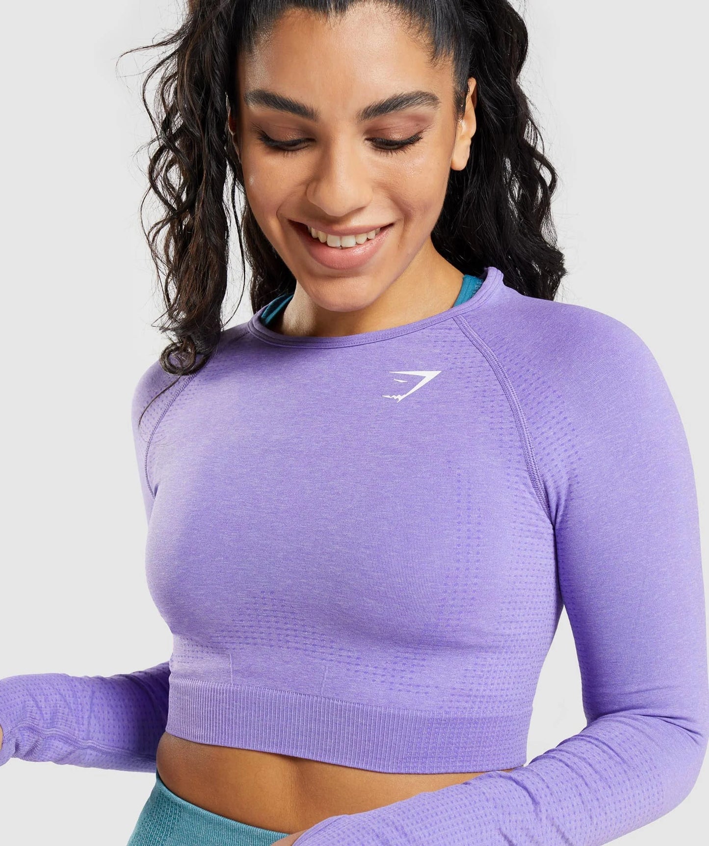 GYMSHARK vital seamless crop tops ar garām piedurknēm violets