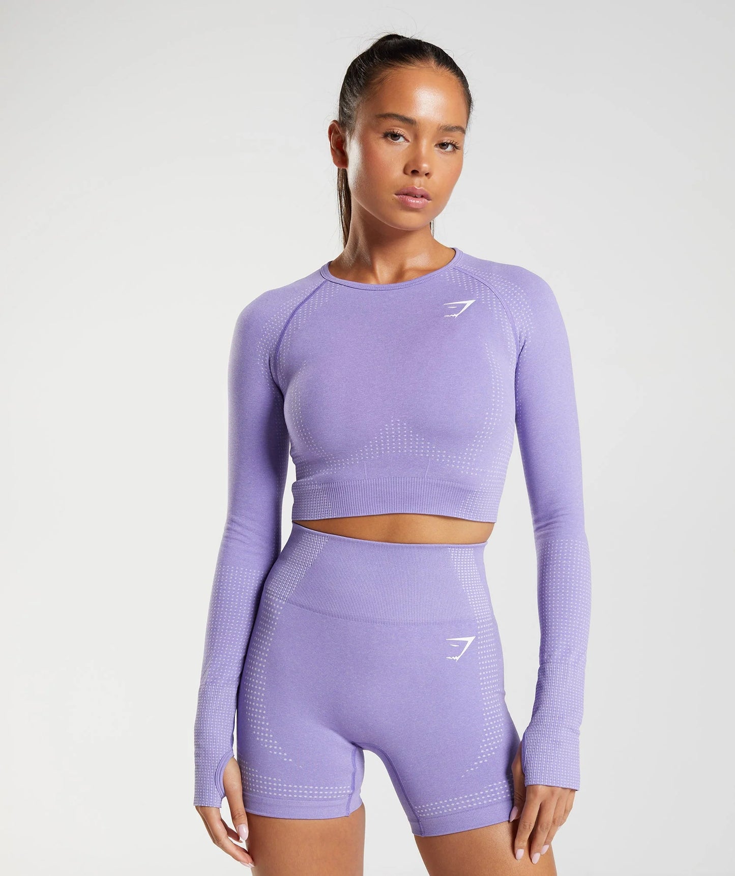 GYMSHARK vital seamless crop tops ar garām piedurknēm violets