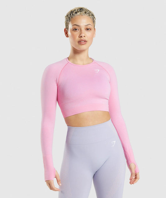 GYMSHARK crop tops ar garām piedurknēm rozā