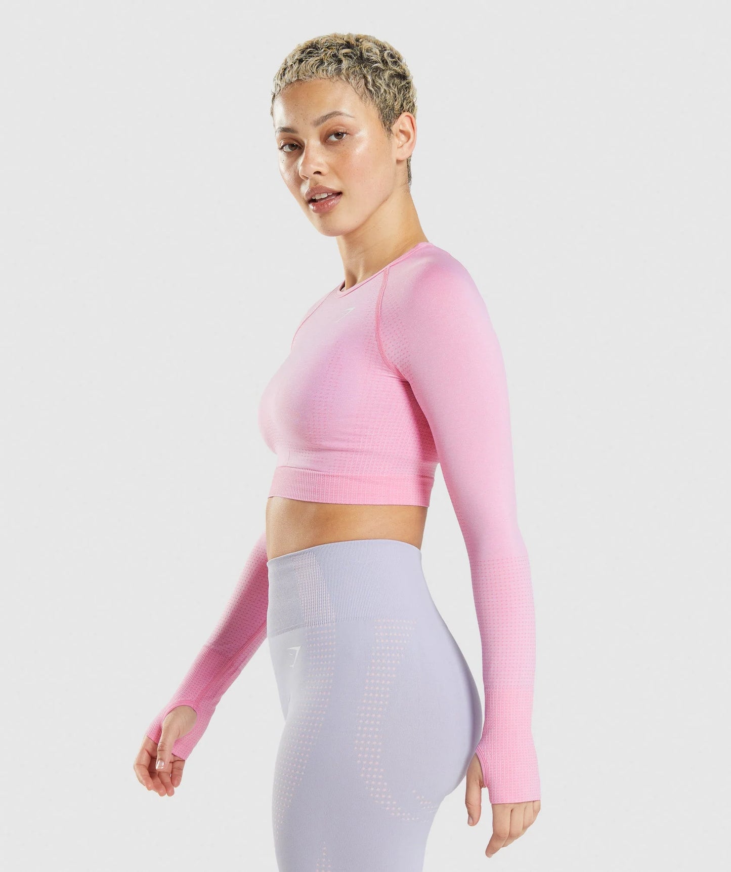 GYMSHARK crop tops ar garām piedurknēm rozā