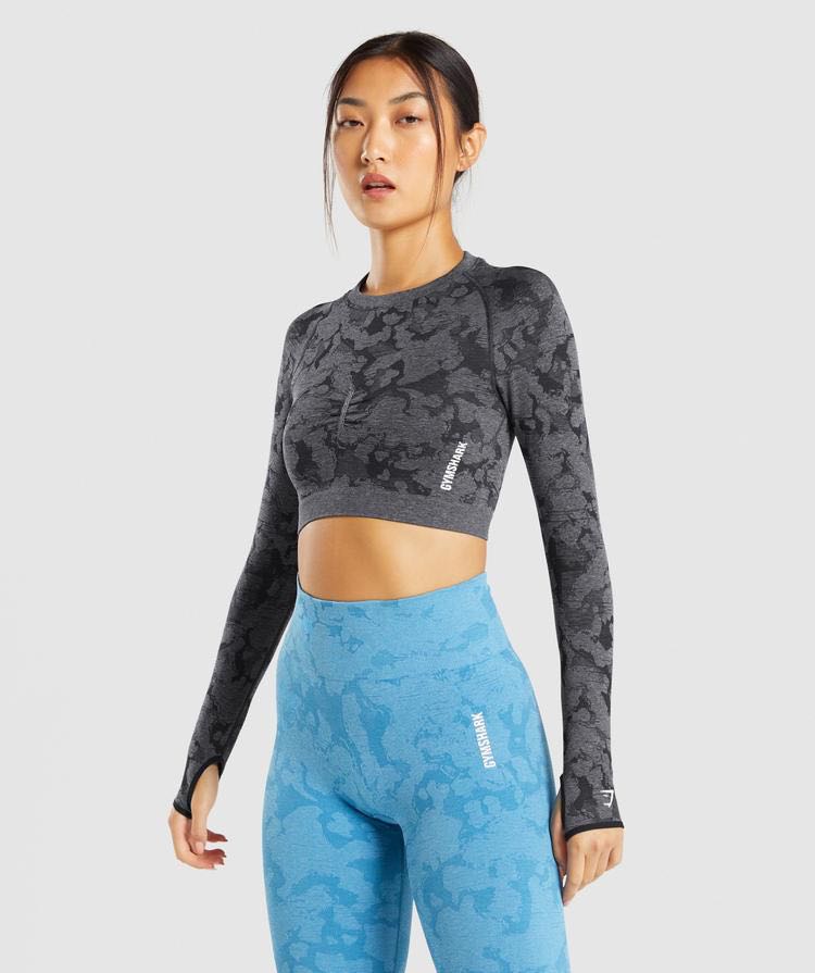 GYMSHARK crop tops ar garām piedurknēm tumši pelēks