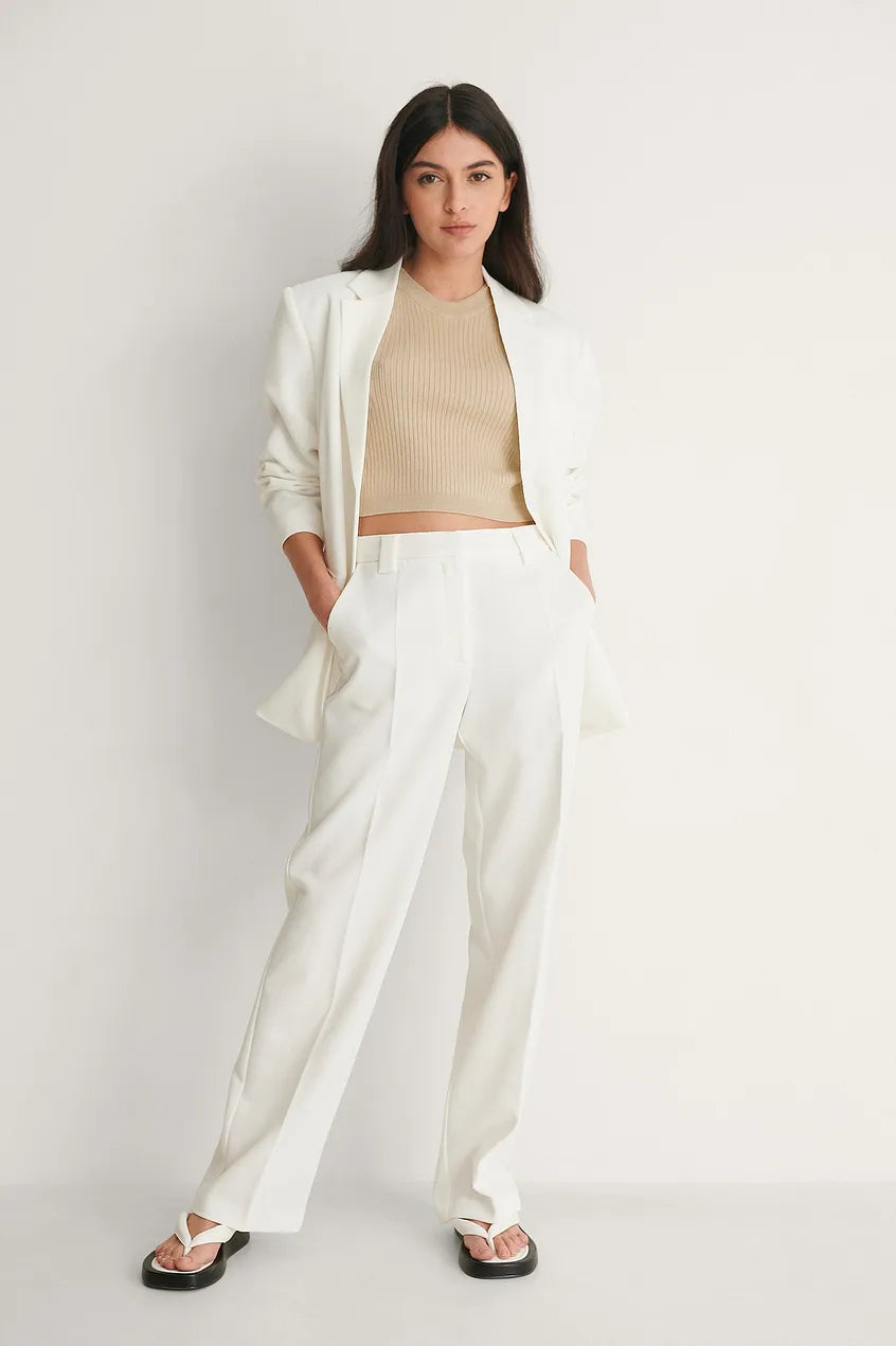 NA-KD adīts rievots cropped tops bēšs
